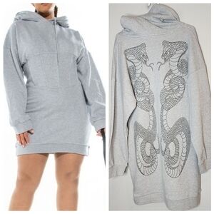 NWT Akira Cobra Snake Grey Sweatshirt Hooded Dress Size 1X Cotton
